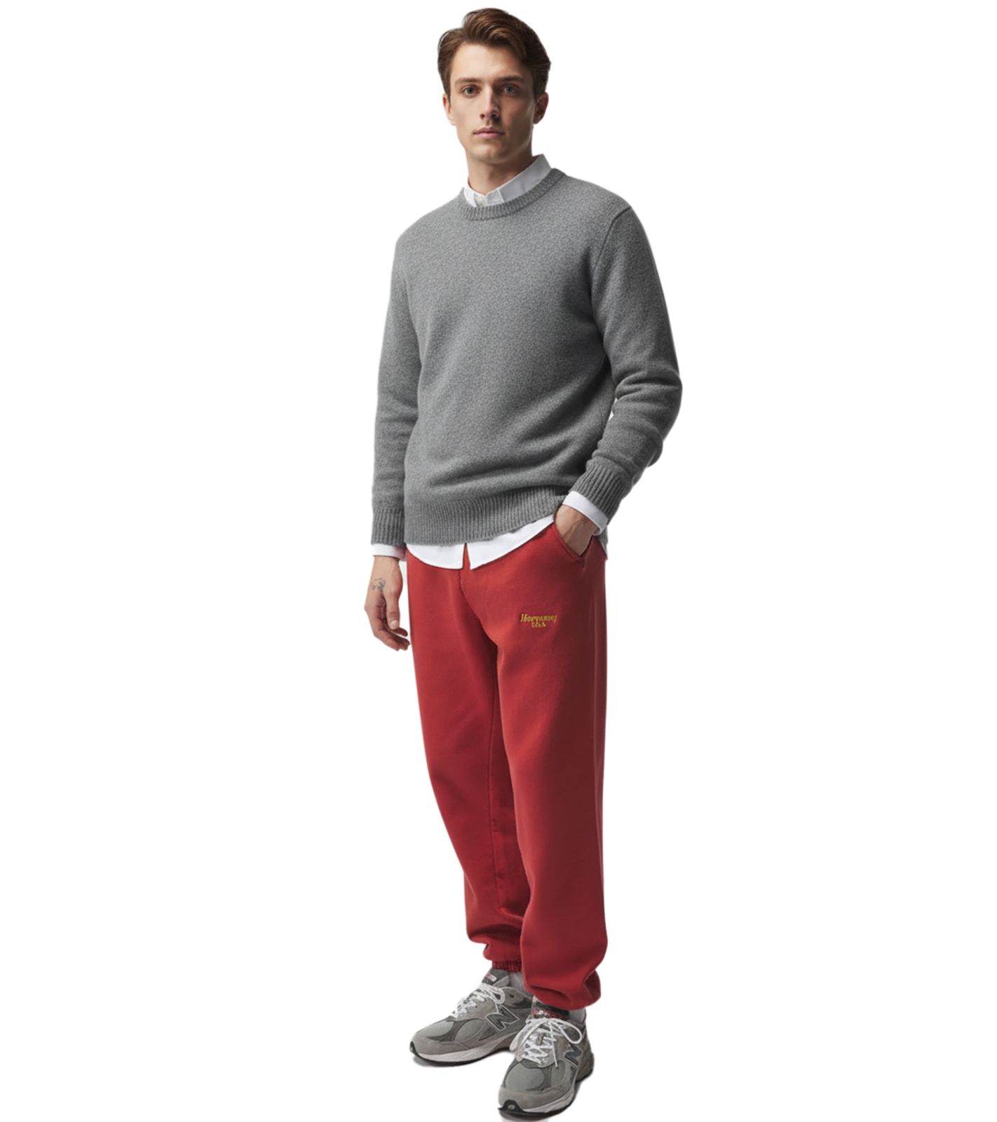 Harmony Cursive Herren Jogginghose schlichte Baumwoll-Hose Weinrot