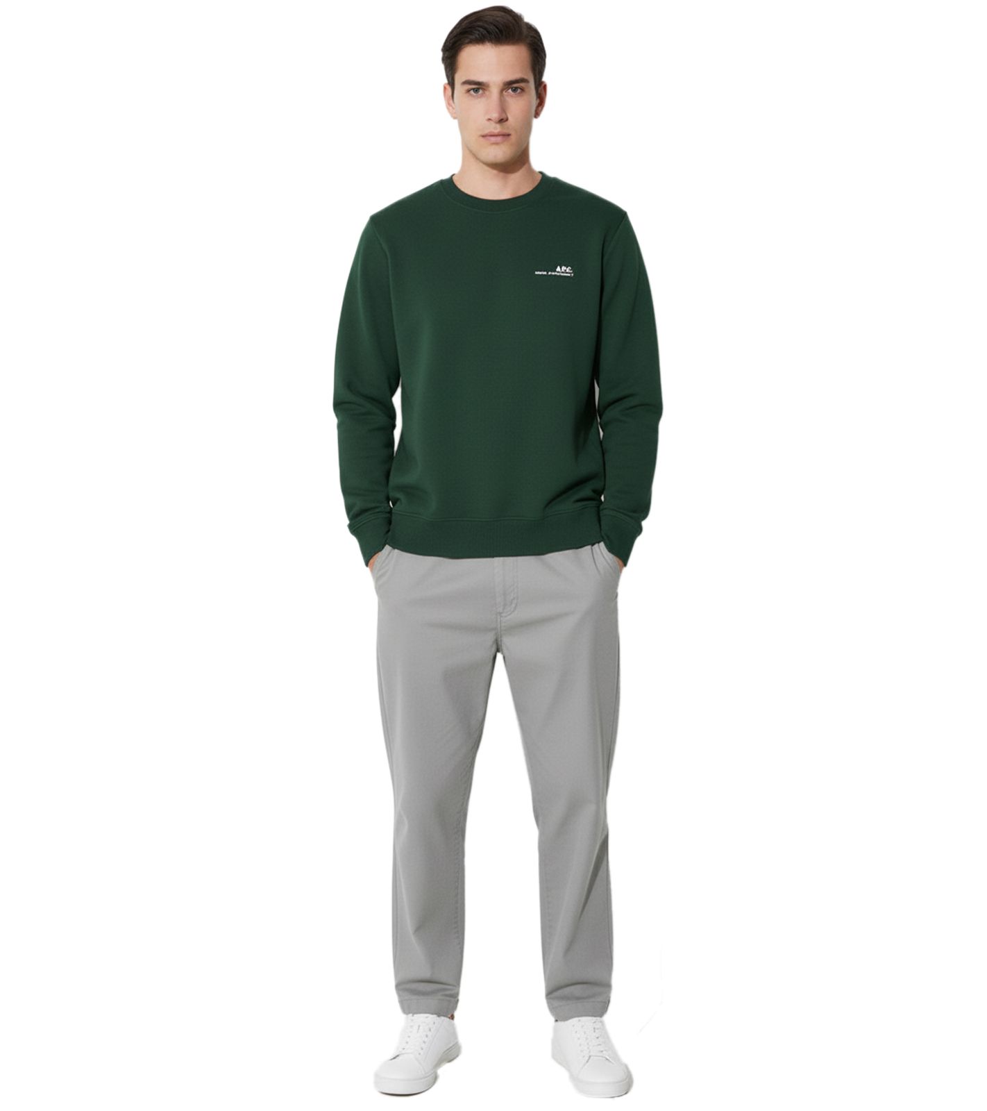 A.P.C. Herren Sweatshirt mit Logo-Schriftzug Baumwoll-Pullover Grün