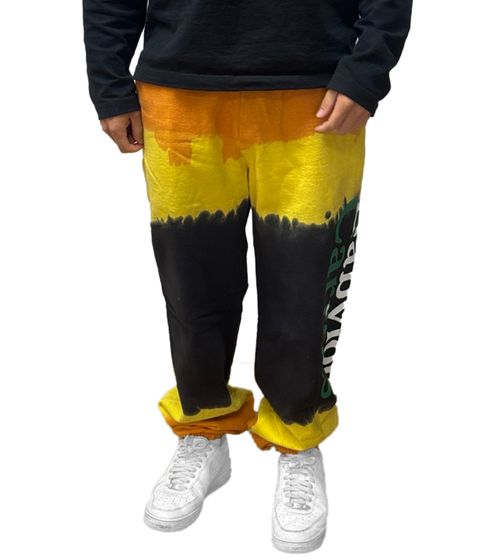 Pantalones deportivos Carrots x Babylon para hombre con estampado tie-dye y logo apilado, estilo urbano, corte holgado, naranja/amarillo/negro