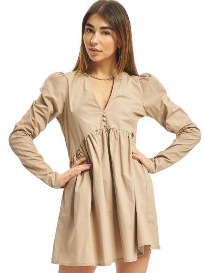 Vestido camisero de popelina con cuello en V y botones delanteros de Missguided, marrón