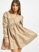 Missguided V-neck poplin button-front smock dress, brown