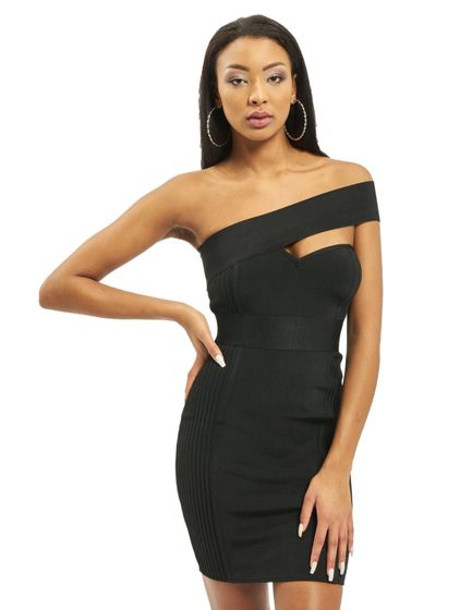 Robe bandage côtelée à une épaule Missguided en noir
