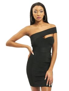 Missguided ribbed one-shoulder bandage dress in black