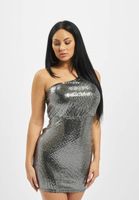 Missguided one-shoulder puff-sleeve mini dress in silver