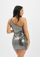 Missguided one-shoulder puff-sleeve mini dress in silver