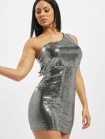 Missguided one-shoulder puff-sleeve mini dress in silver