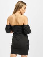Missguided Gerüschtes Kleid aus Baumwollpopeline in Schwarz