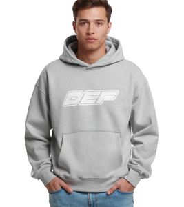 DEF MERCH Hoodie für Herren mit Kängurutasche Kapuzen-Pullover mit großem Print Souvenir Mikrochip Grau