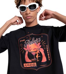 DWD Studioz Ipanema Herren T-Shirt Rundhals-Shirt mit großem Front-Print Schwarz