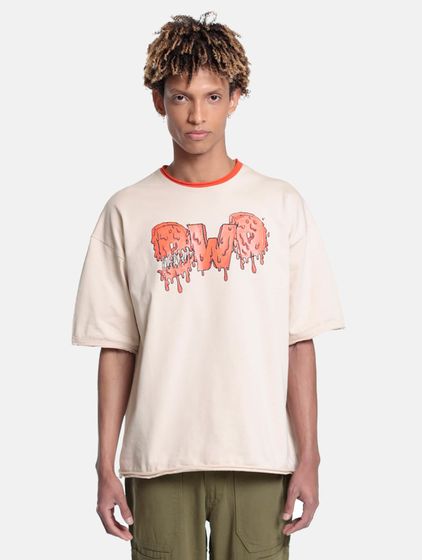 DWD Studioz Herren Drip Logo T-Shirt mit Logo-Frontprint Rundhals-Shirt Baumwoll-Shirt Beige