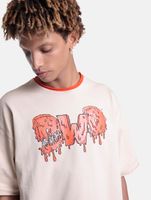 DWD Studioz Herren Drip Logo T-Shirt mit Logo-Frontprint Rundhals-Shirt Baumwoll-Shirt Beige