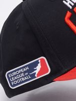 Gorras snapback de la Liga Europea de Fútbol Helvetic Guards en negro intenso/tomate