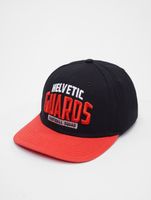 Gorras snapback de la Liga Europea de Fútbol Helvetic Guards en negro intenso/tomate