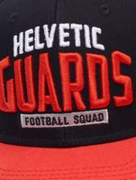 Gorras snapback de la Liga Europea de Fútbol Helvetic Guards en negro intenso/tomate