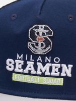 Gorra de camionero de la Liga Europea de Fútbol de Milán, color azul desfile/corte alto Gorra de camionero de la Liga Europea de Fútbol de Milán, color azul desfile/corte alto