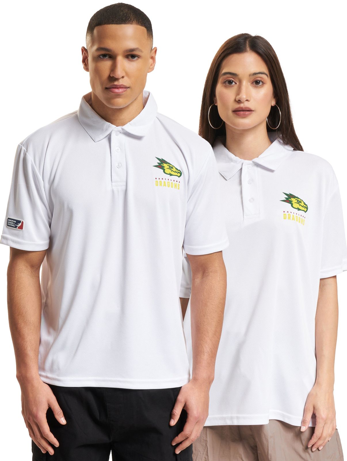 Poloshirt del Barcellona Dragon della Lega Europea di Calcio, bianco brillante