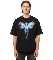 Favela Auree Herren T-Shirt mit blauem Flügel Print und Logo-Stickerein schwarz