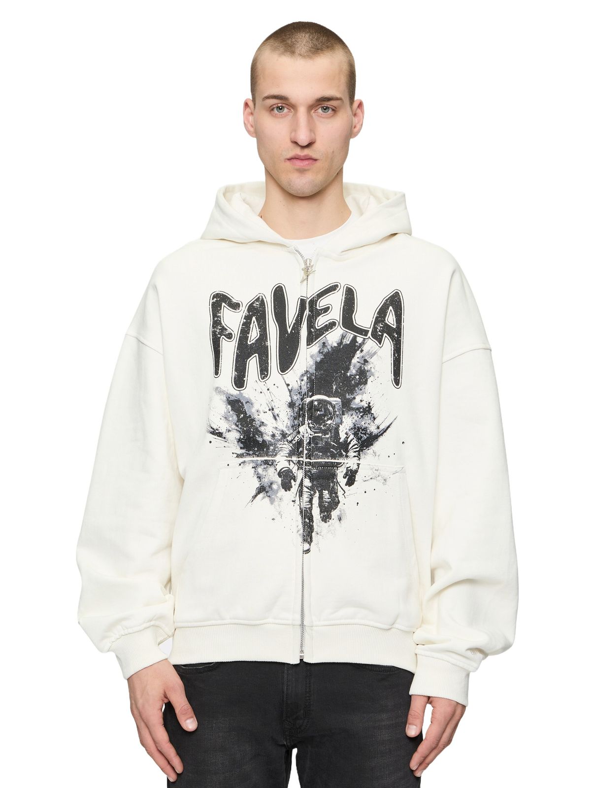 Felpa con cappuccio Favela Astronaut Frontzip con zip color vaniglia