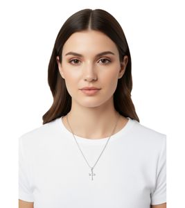 Collar con Cruz de Plata fainz, Unisex, Elegante, de Acero Inoxidable con Colgante de Cruz