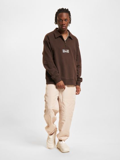 HUF Slate Fleecepullover mit Viertelreißverschluss, espresso