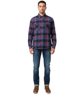 Camisa de trabajo Adsum Heavyweight de franela para hombre sin solapa en el pecho, a cuadros, azul marino oscuro
