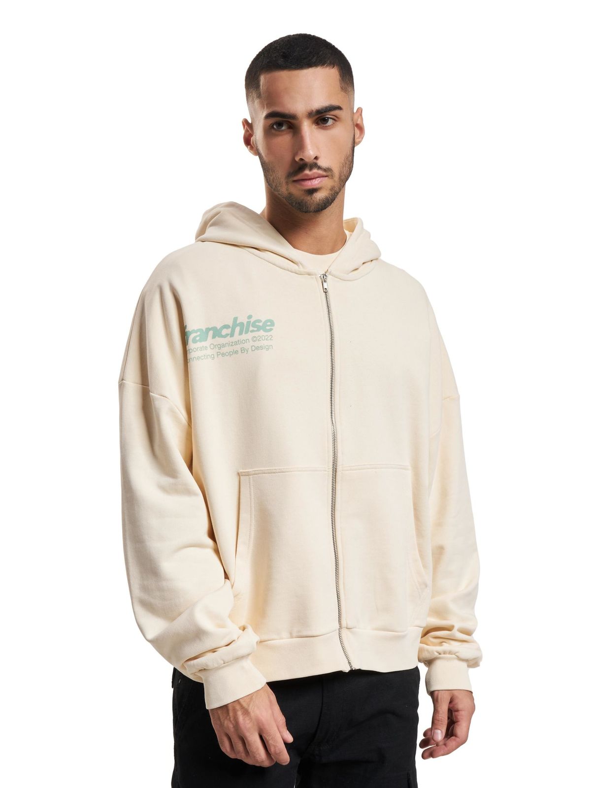 Felpa con cappuccio e zip Franchise TFG beige chiaro lavato