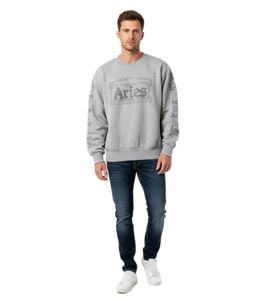 Aries Reflective Column Sweatshirt Herren Designer-Sweatshirt mit reflektierendem Column-Print Logo Grau