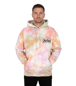 Felpa con cappuccio da uomo Aries Tie-Dye "Temple" con coulisse e tasca a marsupio, con stampa del logo in vari colori
