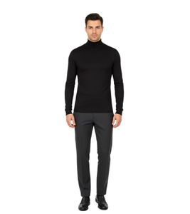 032c Herren Rollkragenpullover Langarm, Feinstrick, Slim Fit, Logo-Detail am Kragen Schwarz 