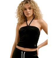Juicy Couture Women's Halter Neck Top with Bow and Ruffles - Rhinestone Details, Black