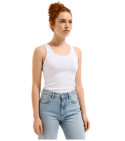 Juicy Couture Racer-Vest für Damen mit dünnen Trägern und zwei Strassstein Logos Weiß