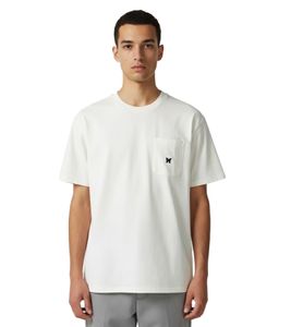 Camiseta Needles de cuello redondo para hombre en jersey de poliéster con bordado de mariposas característico en blanco