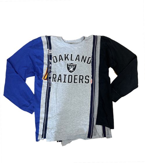 Needles 7 Cuts Herren College Sweatshirt Oakland Raiders Langarm-Shirt Baumwoll-Shirt Grau/Blau