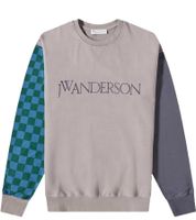 Sudadera JW Anderson con logo en bloques de color y estampado de logotipo, cuello redondo, 100 % algodón, gris