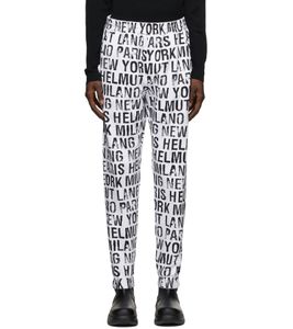 HELMUT LANG Men's Jogging Pants with All-Over Graphic Pattern, White/Black
