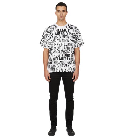 Helmut Lang Herren T-Shirt mit All Over Schriftzug modernes Designer-Logo-Shirt Weiß/Schwarz