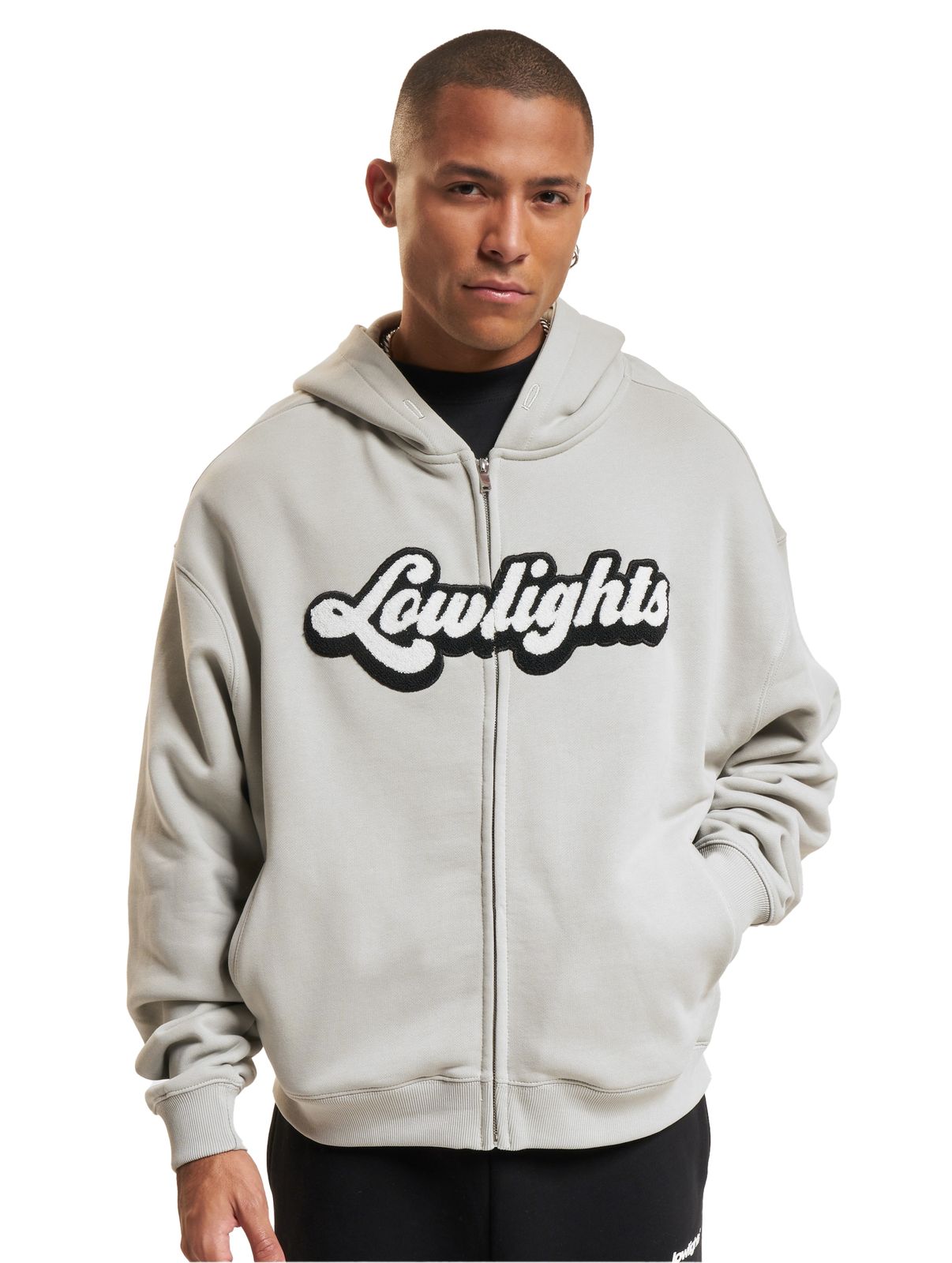 Felpa con cappuccio e zip alla moda di Low Lights Studios grigio chiaro