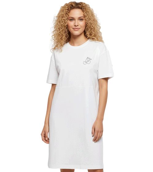 Merchcode Cherry Oversized Women's Slit Dress with Subtle Cherry Print, White