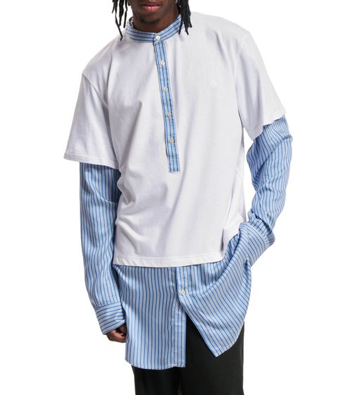 Wales Bonner Yé Yé Hybrid Shirt Men's Silk Blend Long Sleeve Shirt White/Blue