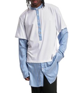 Wales Bonner Yé Yé Hybrid-Shirt Herren Hemd mit Seidenmischgewebe Langarm-Shirt Weiß/Blau