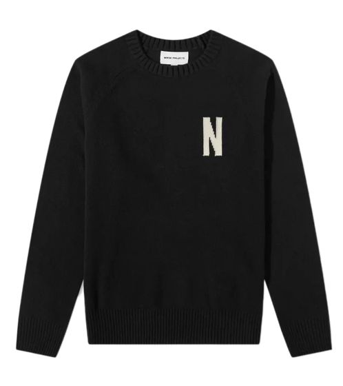 Norse Projects Lammwoll-Pullover Fridolf N Intarsia Crew Sweatshirt Schwarz