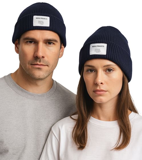 Norse Projects Unisex Beanie Watch Tab Series Flexfitted Cap Woll-Mütze für Damen oder Herren Dunkelmarine