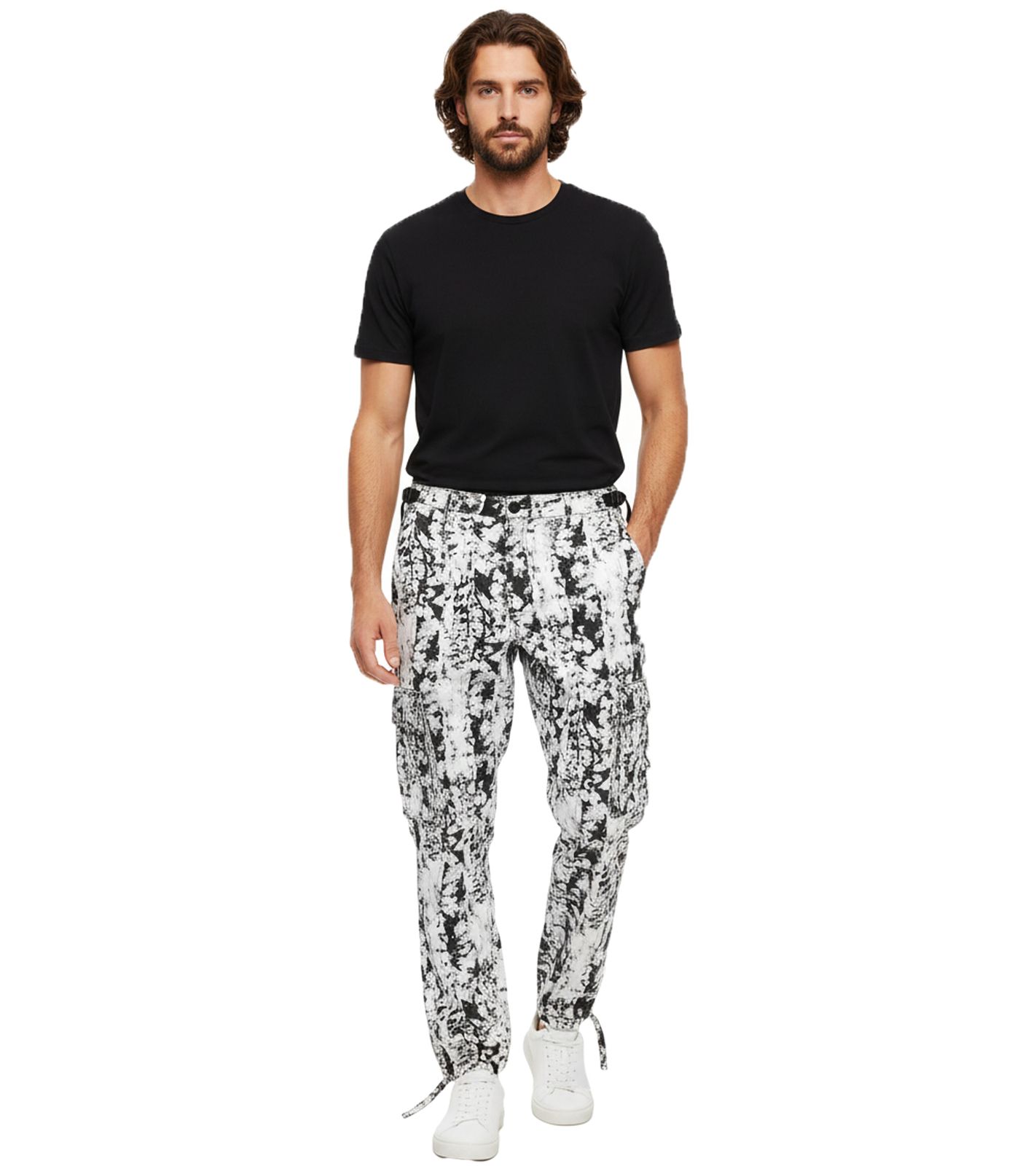 Pantaloni cargo da uomo Pleasures Moma con passante per cintura, cotone bianco