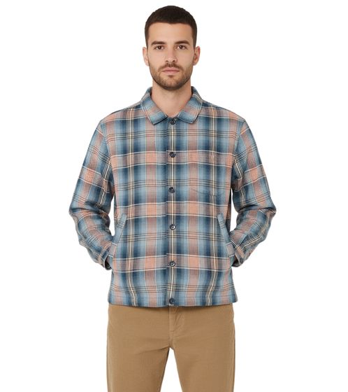 YMC Herren Bowling-Hemd kariertes Baumwoll-Hemd Langarm-Shirt Blau/Orange