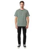 YMC Wild Ones Herren T-Shirt mit Logo-Patch 100% Baumwoll T-Shirt mit Streifen Grün Ecru