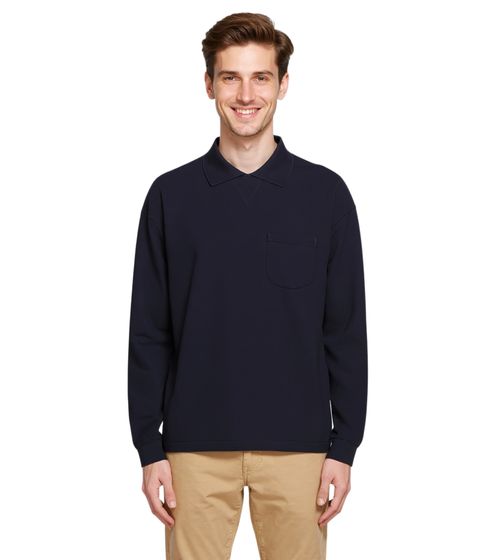 Polo da uomo YMC Frat Ls con taschino sul petto, manica lunga, pullover in cotone, blu scuro