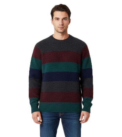 YMC Herren Suedehead Woll-Pullover Sweatshirt mit Rundhalsausschnitt und Streifen Strick-Pullover Bunt