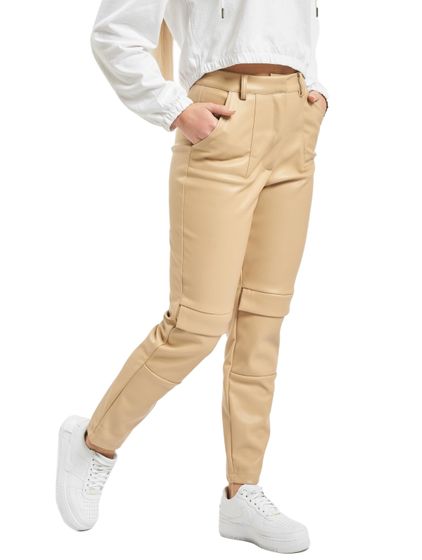 Missguided faux leather cigarette cargo pants in beige