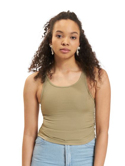 Sixth June – Crop Top mit Seitennaht und Raffung, khaki