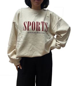 Sporty & Rich Unisex Sweatshirt mit Rundhalsausschnitt Logo-Schriftzug und Front Print Creme/Kastanienbraun